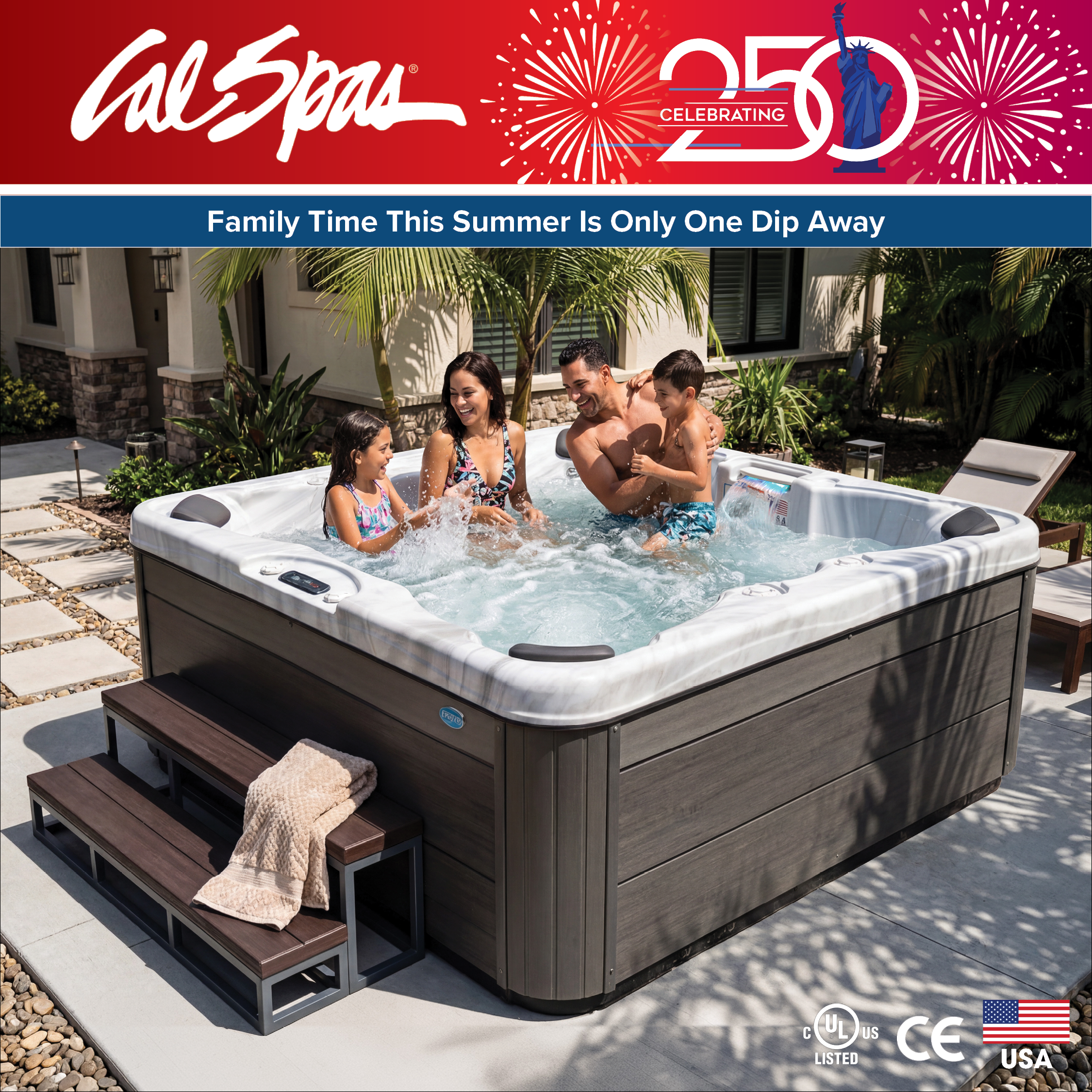Calspas hot tub being used in a family setting - Fortaleza